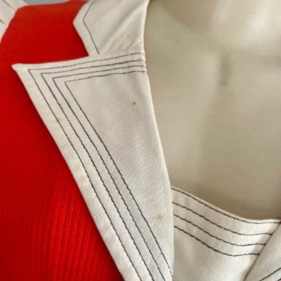 Vintage 70s Maxi Dress Sz S M Red White Blue w Long Sleeves & Polka Dots scarf. - Picture 7 of 8